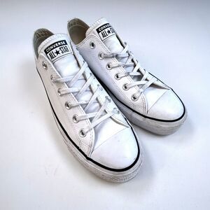Converse All Star Womens 10 /EUR 41.5 White Leather Platform Low Top Sneakers
